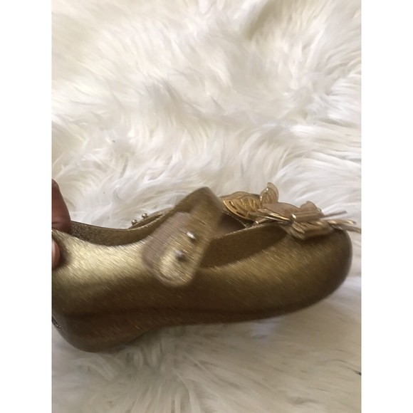 Mini MelissaGold Butterfly on Gold Sparkle Open Toe Mary Jane Cinderella sz 11 - Picture 4 of 7
